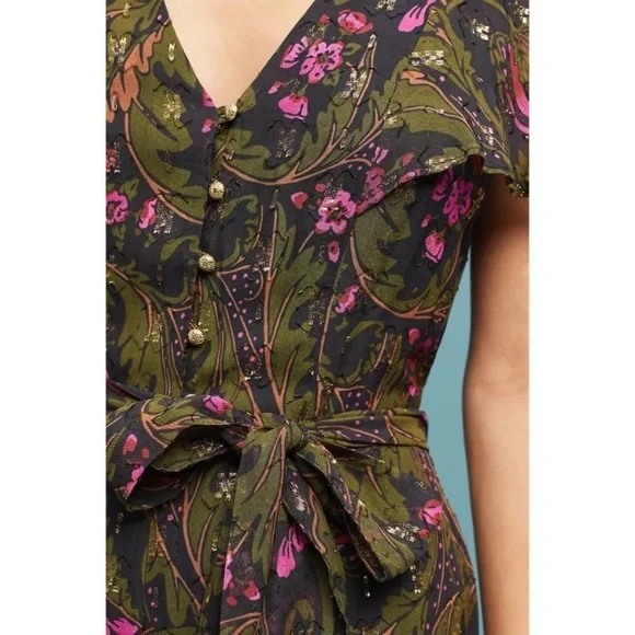 Anthropologie Floral Jumpsuit - Green and Pink - Picture 4 of 15